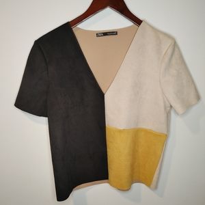 Zara color block short sleeve v neck top